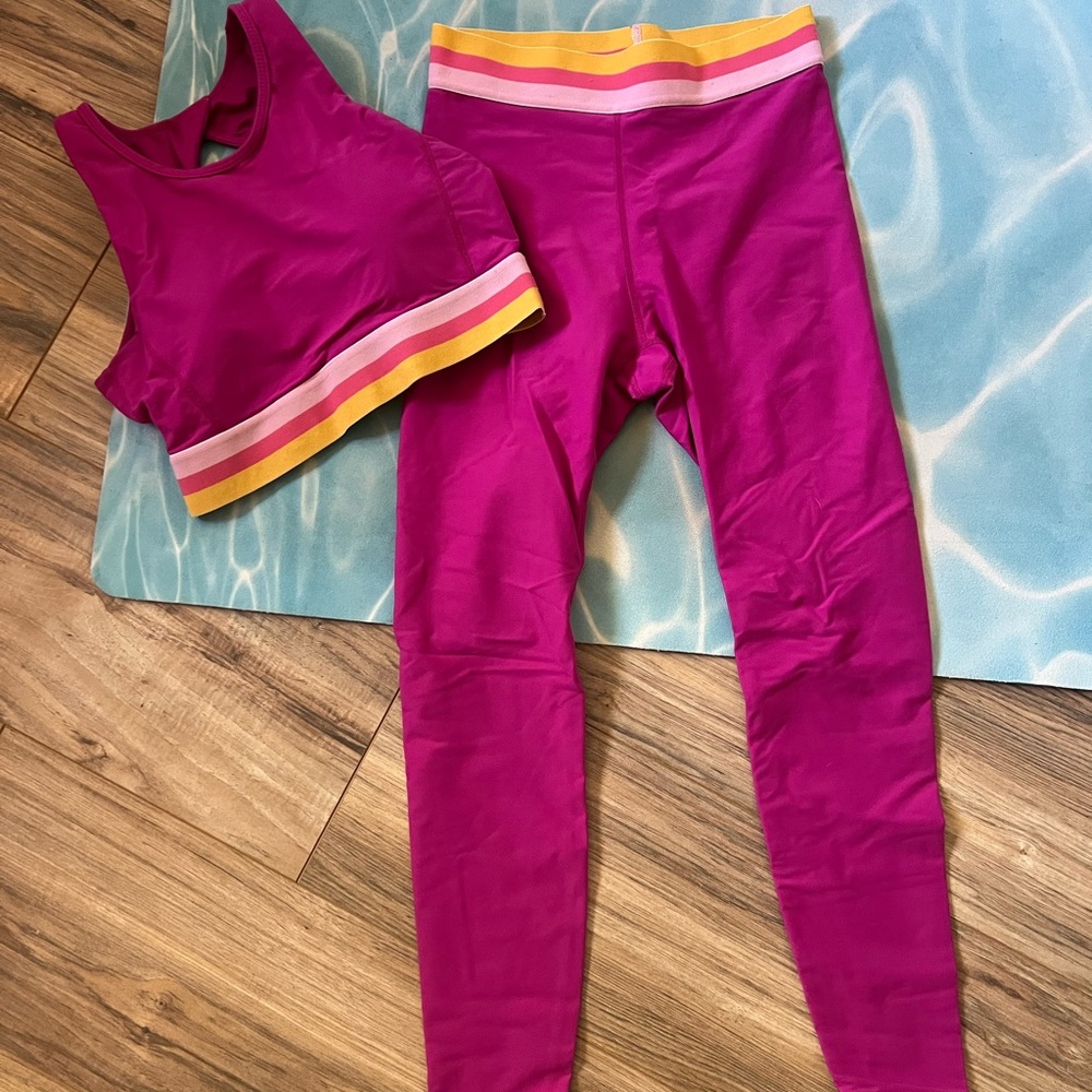 POPFLEX Magenta and Striped Activewear Set - Picture 2 of 4